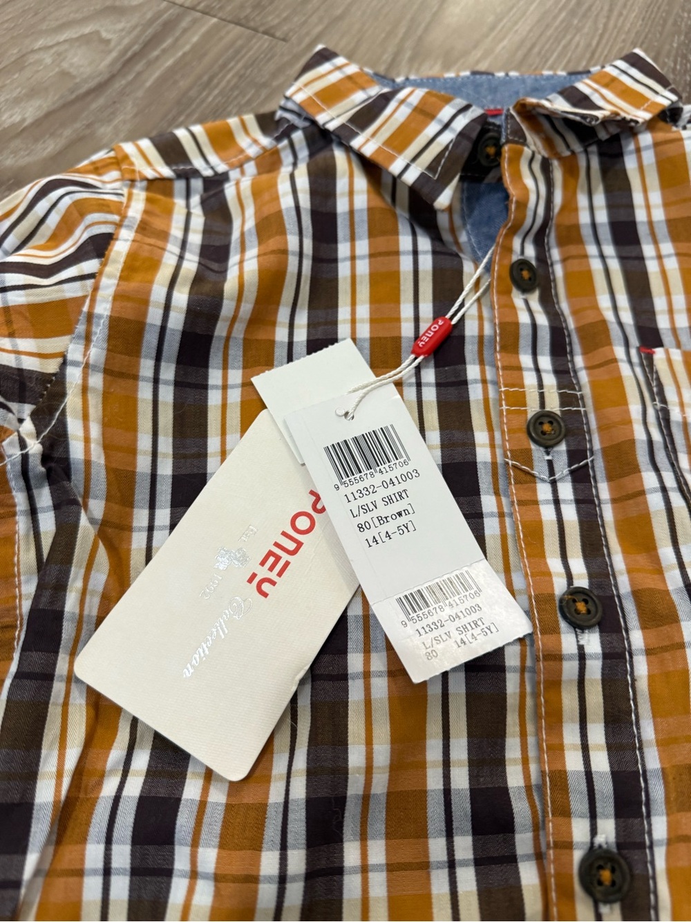 Poney brand boys' long-sleeve plaid button-down shirt i - Picture 2 of 4